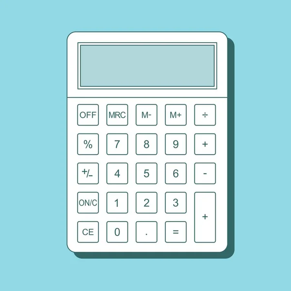 Calculatorpictogram in vlakke stijl met schaduw, geïsoleerd op een gekleurde achtergrond. — Stockvector