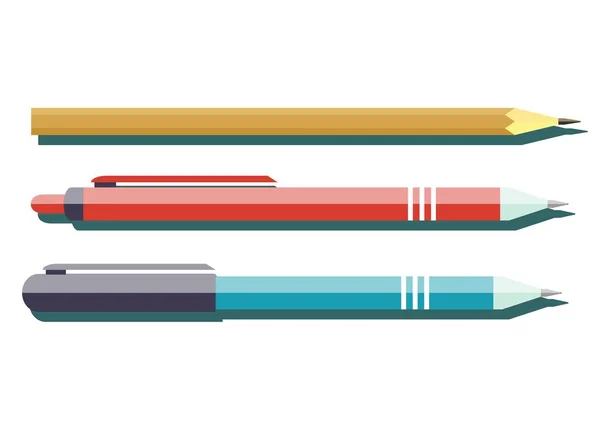 Balpennen en potlood met schaduw. — Stockvector