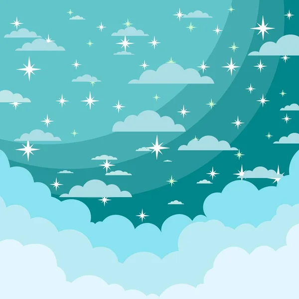 Cielo notturno con stelle e nuvole brillanti — Vettoriale Stock