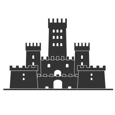 Ortaçağ Kalesi simge vektör. Kale kule siluet düz bir tarzda.