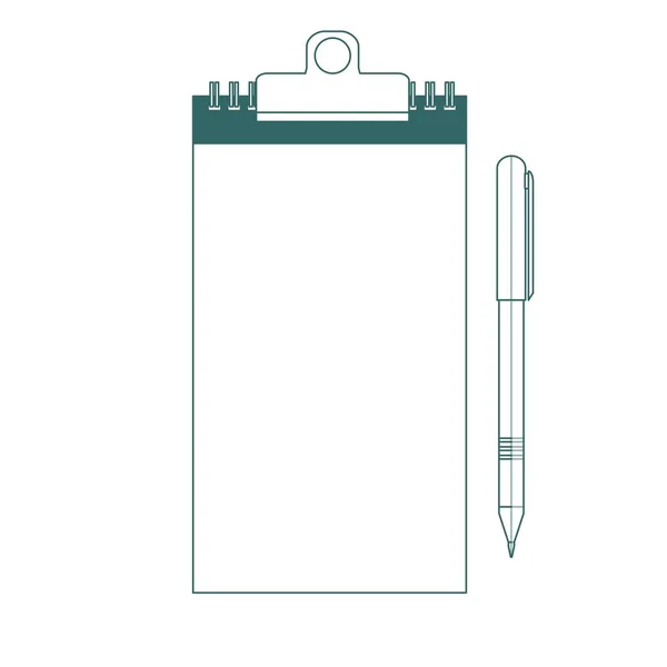 Note pad and pen icons. Outlined on white background. — Stock Vector