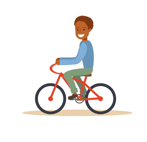 African american boy riding a bicycle — Stock Vector