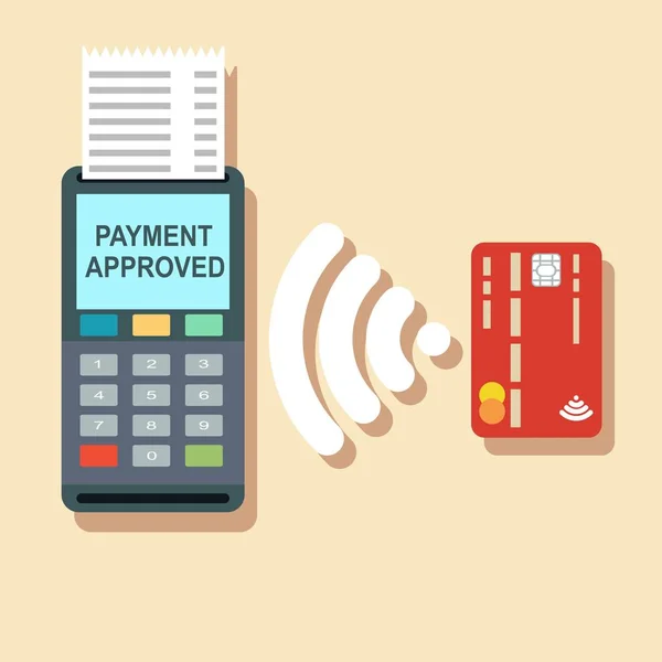 Terminal POS confirme le paiement par carte de crédit de débit . — Image vectorielle