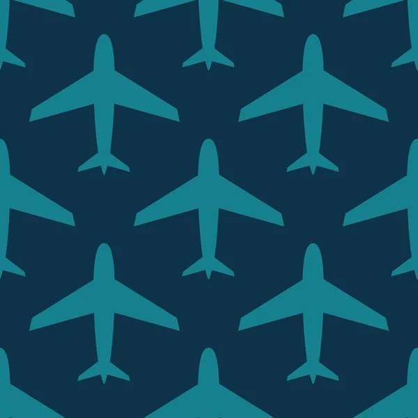 Flugzeug, vektornahtloses Muster, blau auf dunkelblau . — Stockvektor