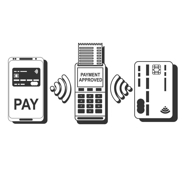 Поштовий термінал підтверджує оплату за допомогою смартфона і картки . — стоковий вектор