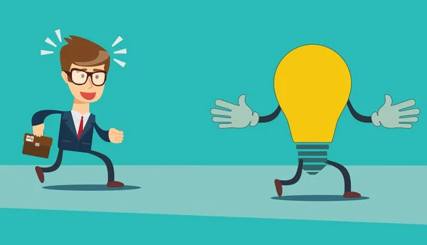 Businessman run after idea bulb . Choices Idea and Decision concept. — Stock Vector