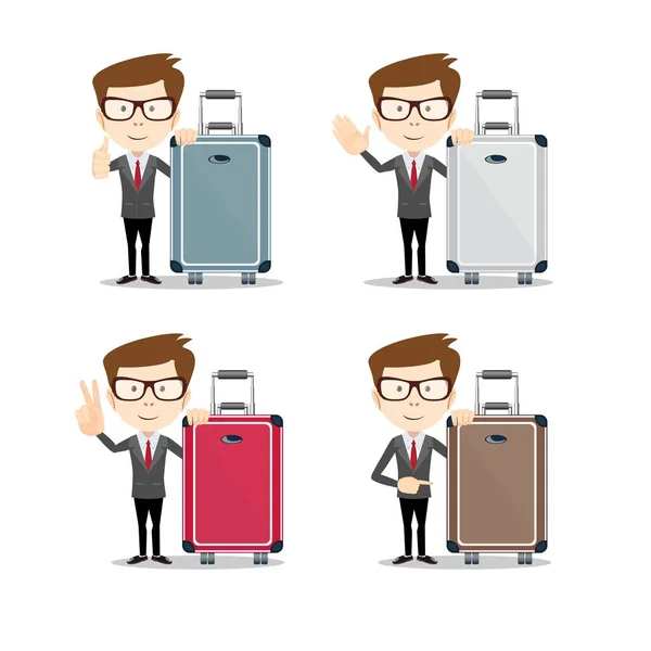 Full length portrait of a young businessman with a suitcase — Stock Vector