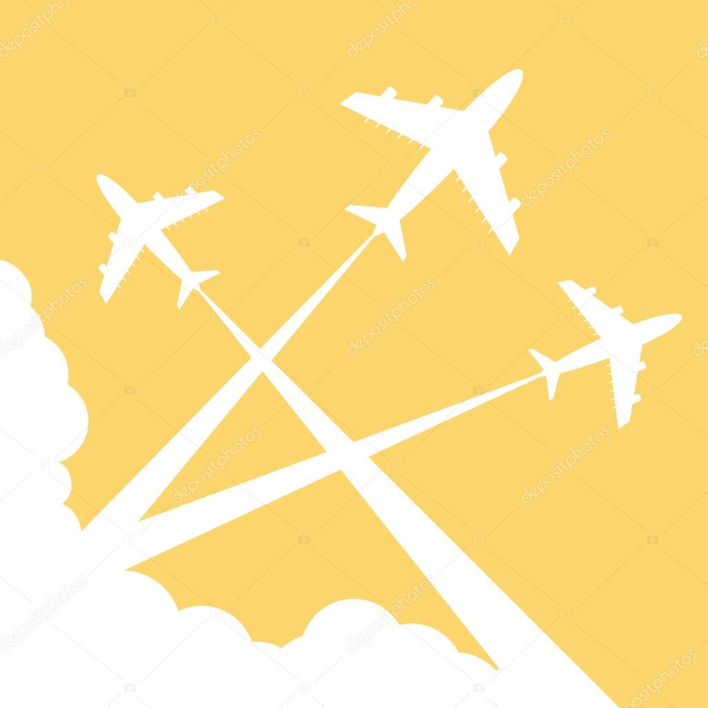 Silhouettes planes in sky. illustration.