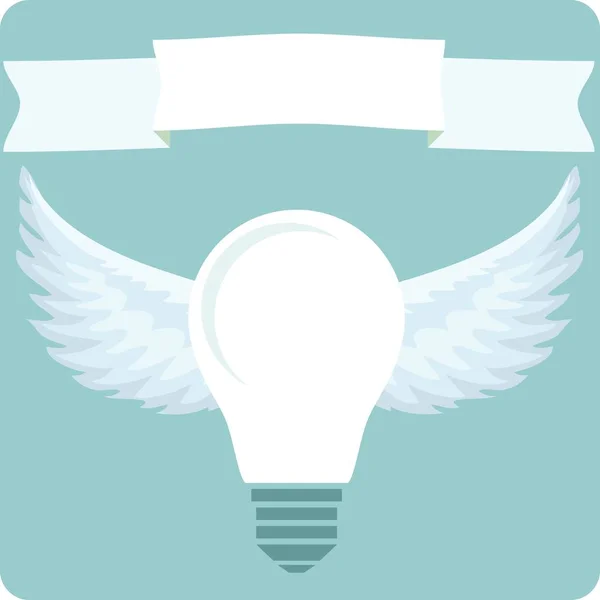 Light bulb with idea and white wings. — Stock Vector