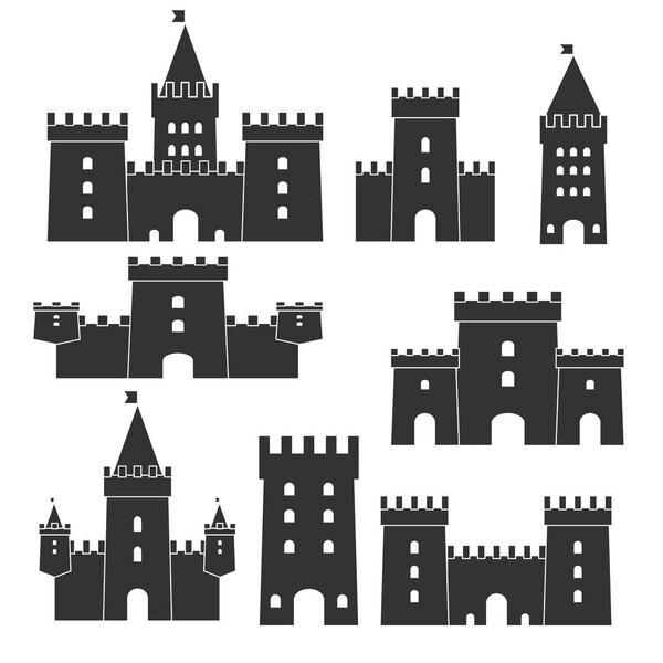 Medieval castle icon vector set.