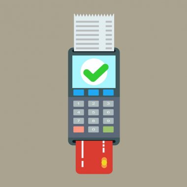 POS terminal ve alış irsaliyesi vektör simgesi. Kredi kartı işlemleri