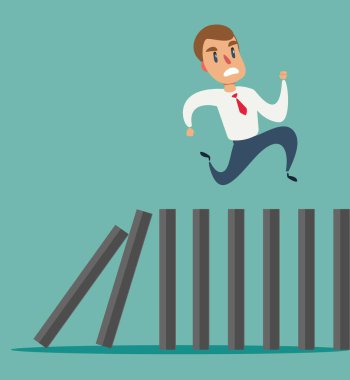 Domino etkisinin üzerinde çalışan bir iş adamı konsepti