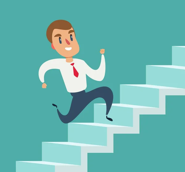 Бизнесмен бежит вверх по лестнице к успеху. Шаг к успеху. Лестница к успеху . — стоковый вектор