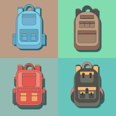 Farklı sırt çantaları kümesi