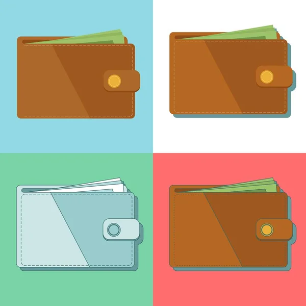 Plånbok med pengar vektorillustration. Plånbok isolerad på färgad bakgrund. — Stock vektor