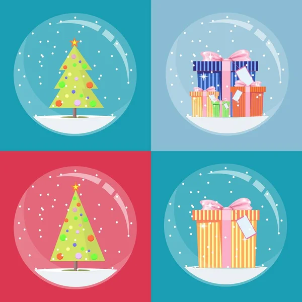 Snow globe with christmas decoration inside. — Stock Vector