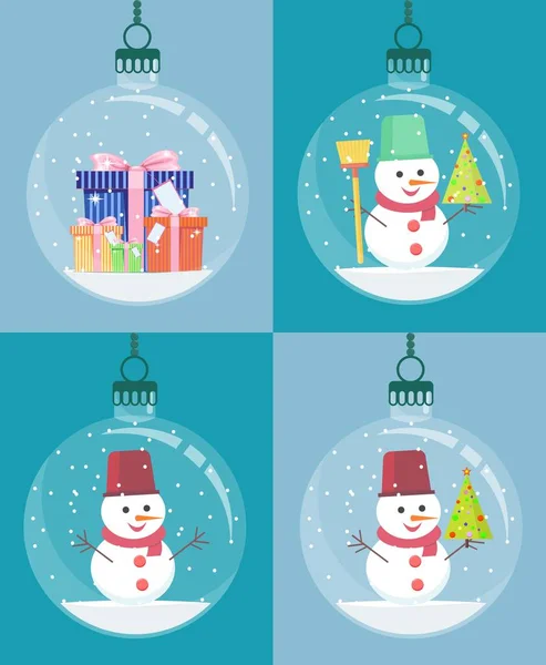 Snow globe with christmas decoration inside. — Stock Vector