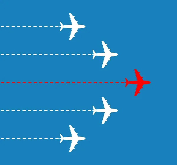 Geschäftsführungskonzept mit rotem Papierflugzeug, das weiße Flugzeuge in den Himmel führt. — Stockvektor