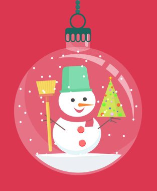 İçinde Noel süsü olan kar küresi. vektör illüstrasyonu.