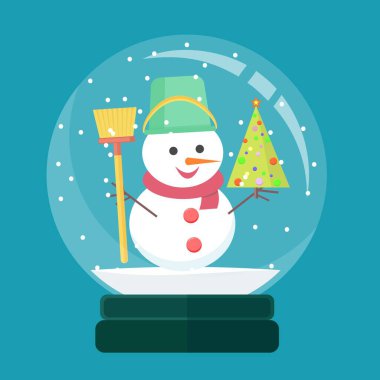 İçinde Noel süsü olan kar küresi. vektör illüstrasyonu.