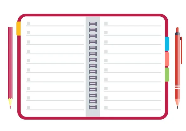 Taccuino, matita e penna . — Vettoriale Stock