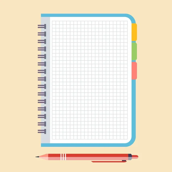 Notebook, potlood en pen. — Stockvector