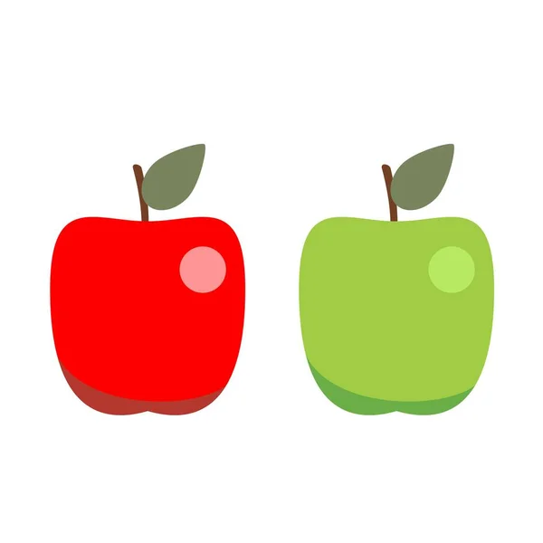 Sappige rode en groene appels met bladeren en schaduw. Geïsoleerd op witte achtergrond. — Stockvector