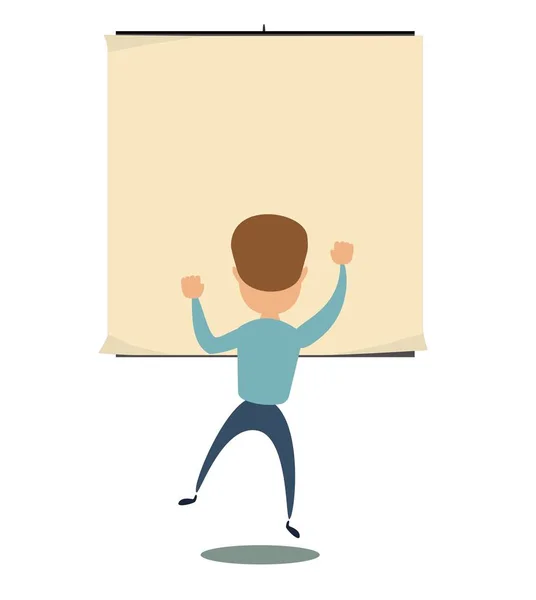 Man is looking at the empty poster on wall - back view. — Stock Vector