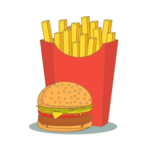 French fries and hamburger . fast food menu — Stock Vector
