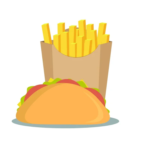 Τηγανητές πατάτες και σάντουιτς. μενού fast food — Διανυσματικό Αρχείο