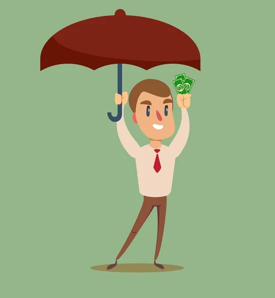 Biznesmen trzymając parasol ochrony pieniędzy. — Wektor stockowy
