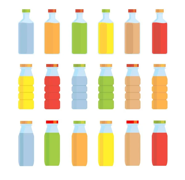 Набір скляних колб і пляшок з різнокольоровою рідиною. На білому тлі. ізольовані . — стоковий вектор