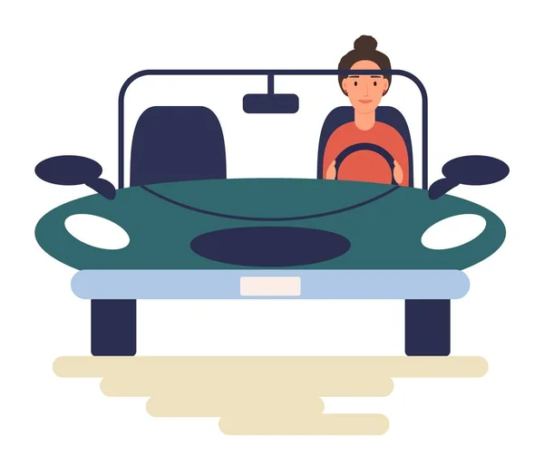 Vrouwen in de auto. Vooraanzicht. Kleurrijke vector illustratie in platte cartoon stijl. — Stockvector