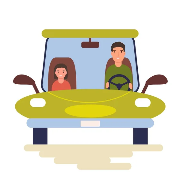 Grappige mensen rijden auto 's geïsoleerd op witte achtergrond. Kleurrijke vector illustratie in platte cartoon stijl. — Stockvector