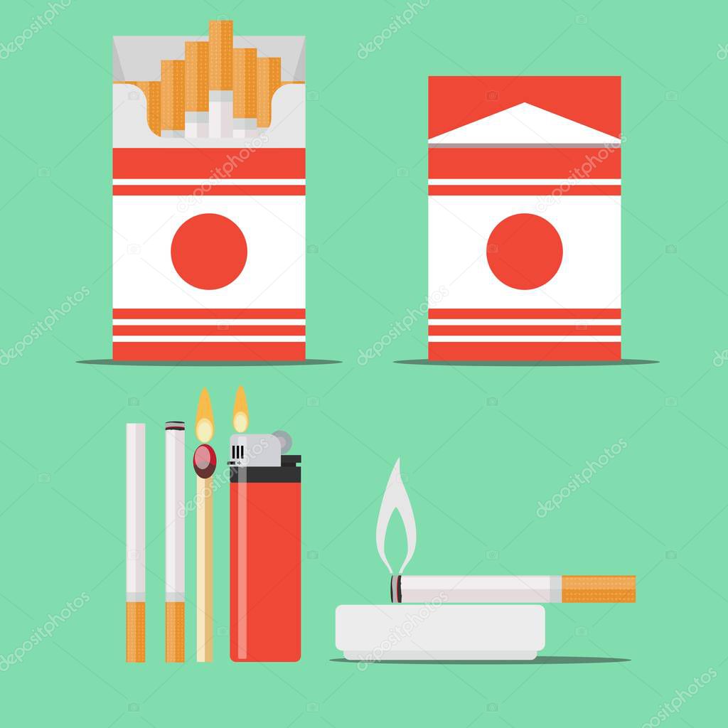 cigarette, match and lighter