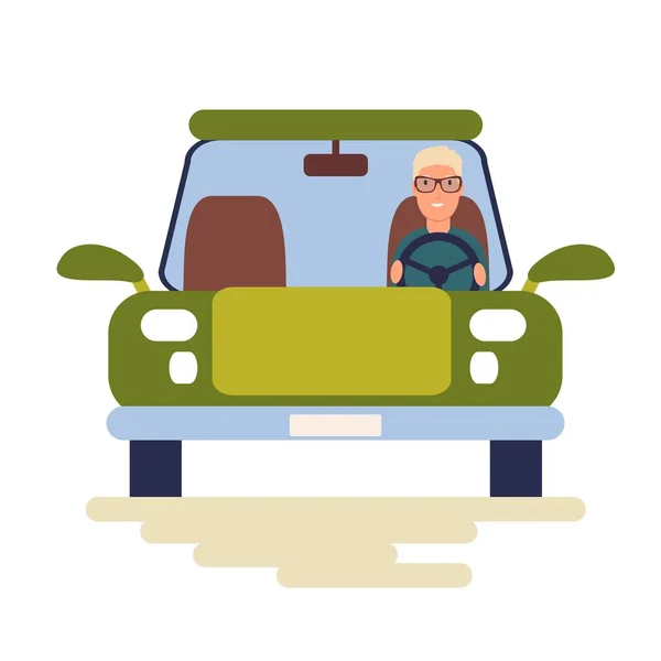Grappige mensen rijden auto 's geïsoleerd op witte achtergrond. Kleurrijke vector illustratie in platte cartoon stijl. — Stockvector