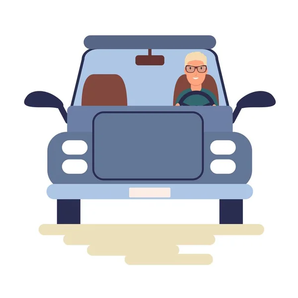 Vicces emberek fehér háttérrel elszigetelt autókat vezetnek. Színes vektor illusztráció lapos rajzfilm stílusban. — Stock Vector