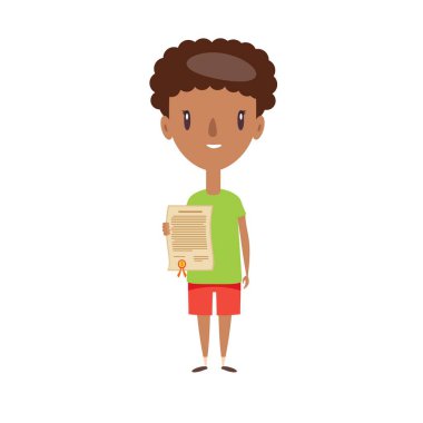 Gülümseyen okul çocuğu. Neşeli ilkokul öğrencisi, anaokulu öğrencisi çizgi film karakteri..