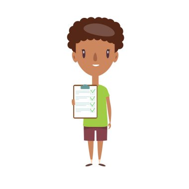 Gülümseyen okul çocuğu. Neşeli ilkokul öğrencisi, anaokulu öğrencisi çizgi film karakteri..