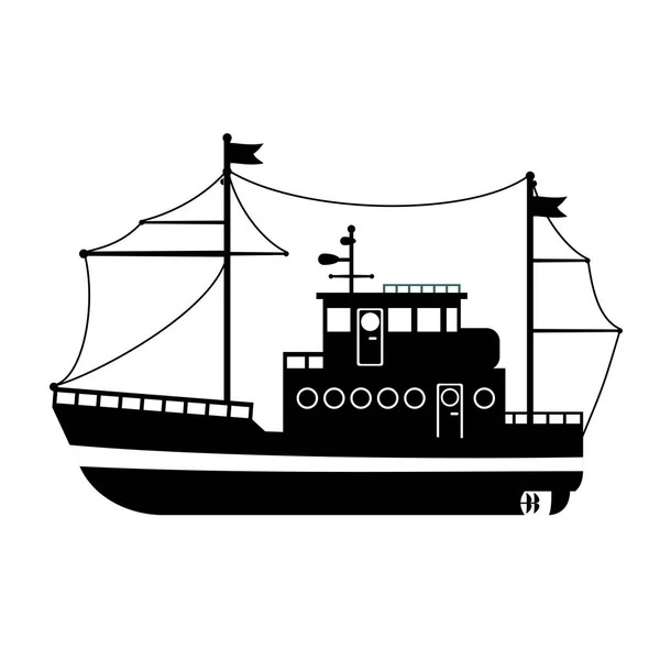 Silhouette of the sea towboat ship — Stock Vector