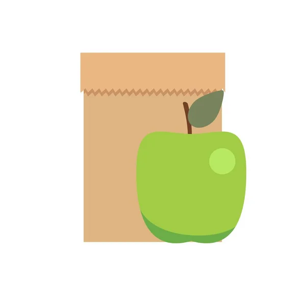 Sac en papier artisanal brun et modèle pomme verte isolé sur fond blanc . — Image vectorielle