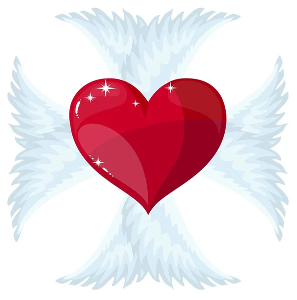 Coeur rouge vecteur avec ailes . — Image vectorielle