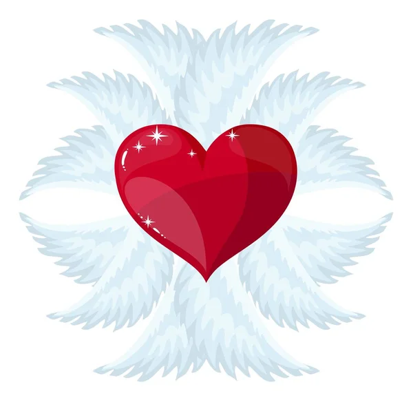 Vetor coração vermelho com asas . — Vetor de Stock