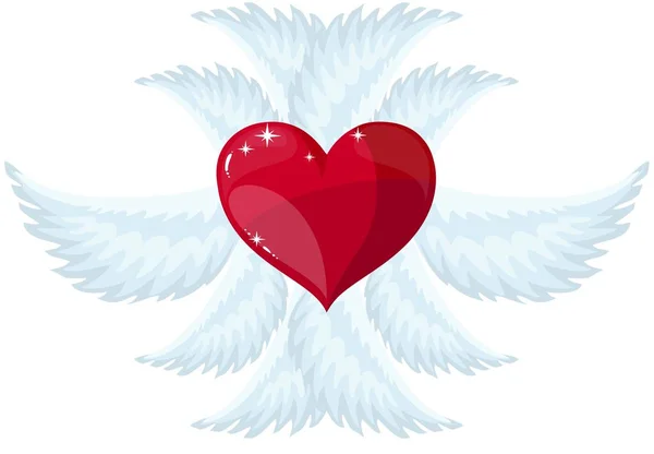 Vector red heart with wings. — Stock Vector