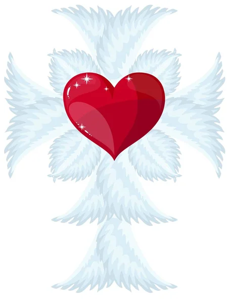 Vector red heart with wings. — Stock Vector