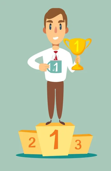 Number one businessman on top of the podium. — Stock Vector