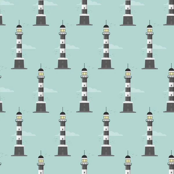 Lighthouse seamless pattern on a blue background — Stock Vector