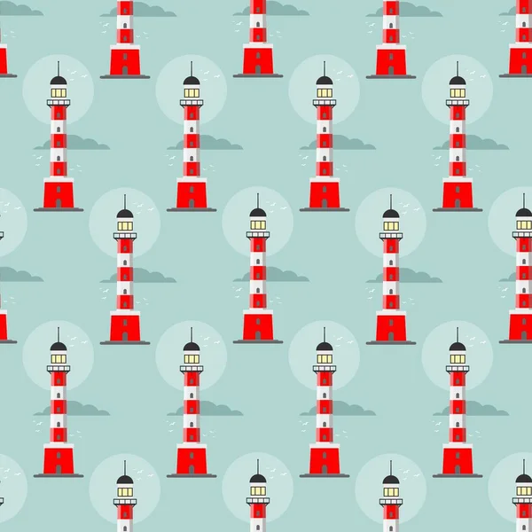 Lighthouse seamless pattern on a blue background — Stock Vector