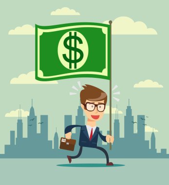 İş liderinin elinde büyük bir bayrak var..