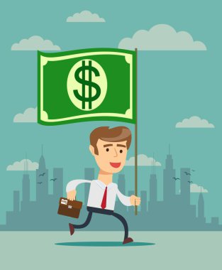 İş liderinin elinde büyük bir bayrak var..